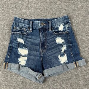 Aeropostale Jean‎ Shorts Women's 2 Distressed High Rise Curvy Cuffed Blue Denim